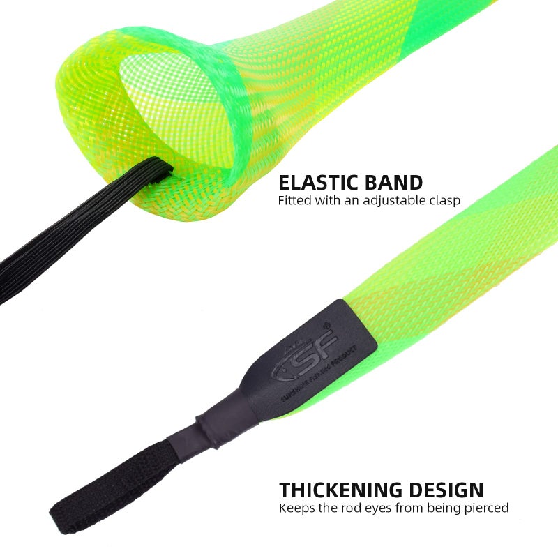 SF Standard Baitcaster Casting Fishing Rod Sock - Green-Gold-2PCS Fit Casting Rod 6-1/2FT to 7-1/2FT - Image 4